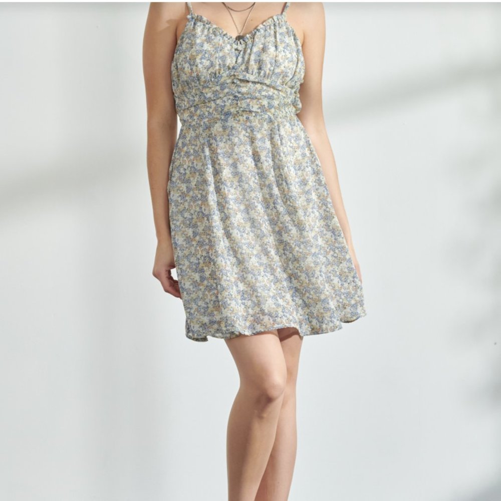 Floral ruffle trim mini dress